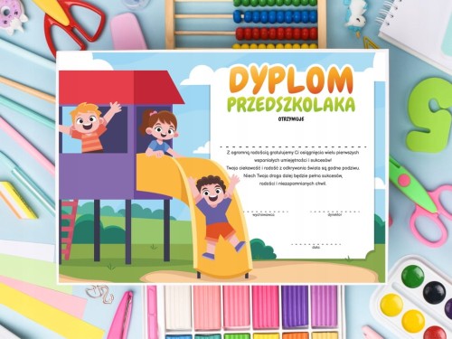 Dyplom przedszkolaka Plac Zabaw A4 - tył dyplomu z miejscem na dedykację