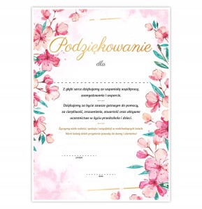 Dyplom Podziękowania - KWIATY - Podziękowanie w Przedszkolu A4