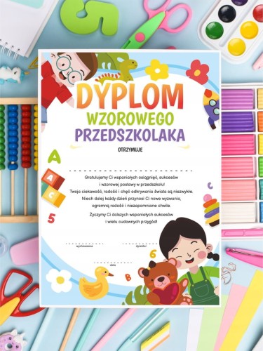 Dyplom wzorowego przedszkolaka A4 - tył dyplomu z miejscem na dedykację