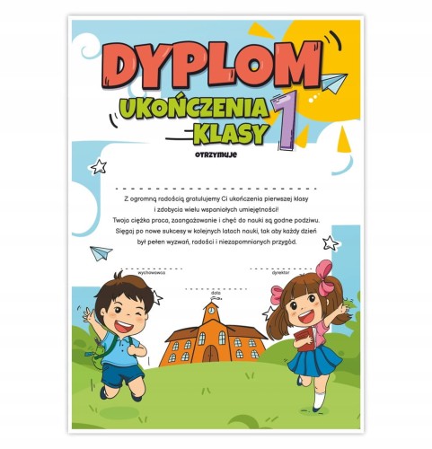Dyplom ukończenia klasy 1 z motywem dzieci - certyfikat szkolny A4