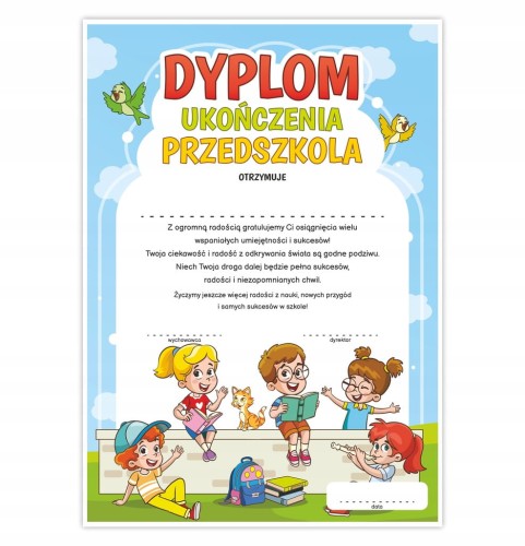 Dyplom ukończenia przedszkola z motywem dzieci - kolorowy certyfikat A4