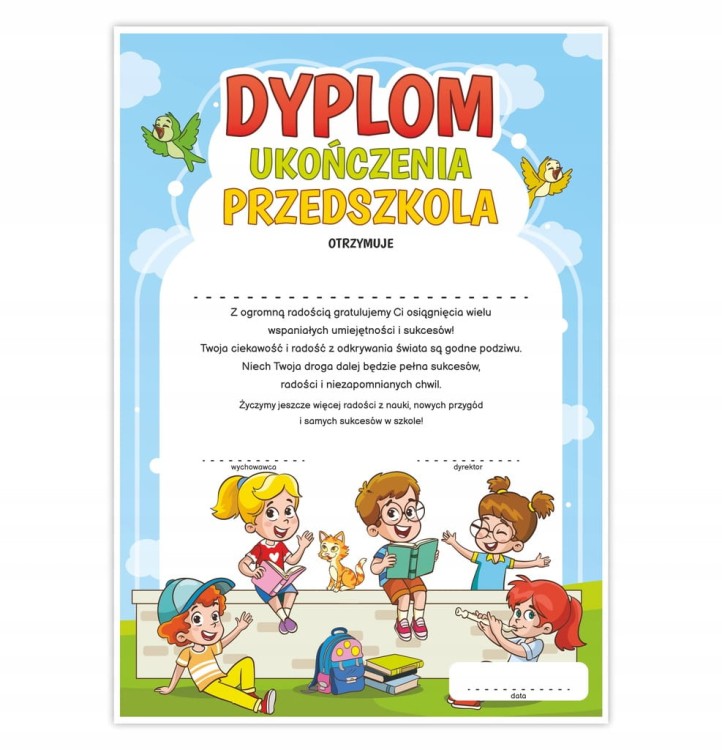 Dyplom ukończenia przedszkola z motywem dzieci - kolorowy certyfikat A4