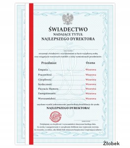 Świadectwo prezent dla Dyrektora Żłobka - NAJLEPSZY DYREKTOR - A4 MAT
