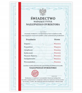 Świadectwo prezent dla dyrektora tytuł NAJLEPSZEGO DYREKTORA -Dyplom A4 MAT