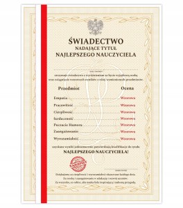 Świadectwo Dzień Nauczyciela - NAJLEPSZEGO NAUCZYCIELA - Dyplom A4 MAT