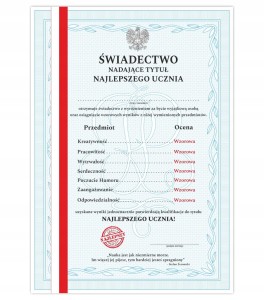 Świadectwo z paskiem dla ucznia tytuł NAJLEPSZEGO UCZNIA - Dyplom A4 MAT