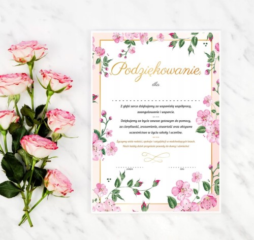 Dyplom podziękowania wiśnia - tył matowy na dedykację