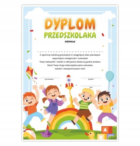 Dyplom przedszkolaka Wesołe Dzieci A4 - kolorowy dyplom na zakończenie roku w przedszkolu