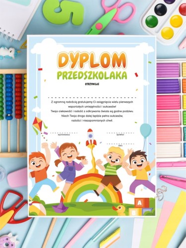 Dyplom przedszkolaka Wesołe Dzieci A4 - tył dyplomu z miejscem na dedykację