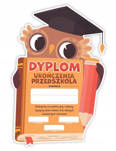 Dyplom ukończenia przedszkola w kształcie sowy - wycięty wzór A4