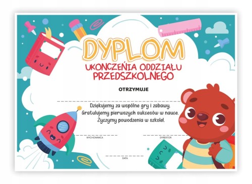 Dyplom ukończenia oddziału przedszkolnego z misiem A4