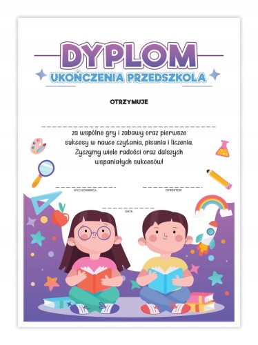 Dyplom ukończenia przedszkola z motywem marzeń - pastelowy certyfikat A4