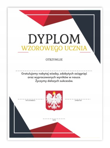 Dyplom wzorowego ucznia z godłem Polski format A4