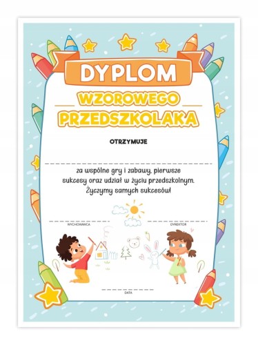 Dyplom wzorowego przedszkolaka Rysunek A4 - dyplom na zakończenie roku w przedszkolu