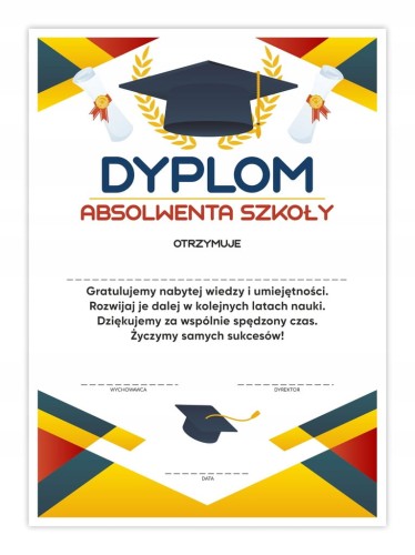 Dyplom absolwenta szkoły z biretem format A4