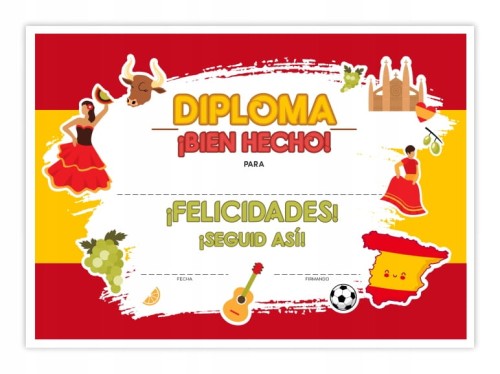 Dyplom z języka hiszpańskiego A4 - certyfikat na zakończenie roku szkolnego