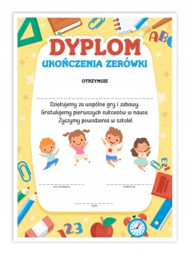Dyplom ukończenia zerówki z motywem dzieci - certyfikat A4