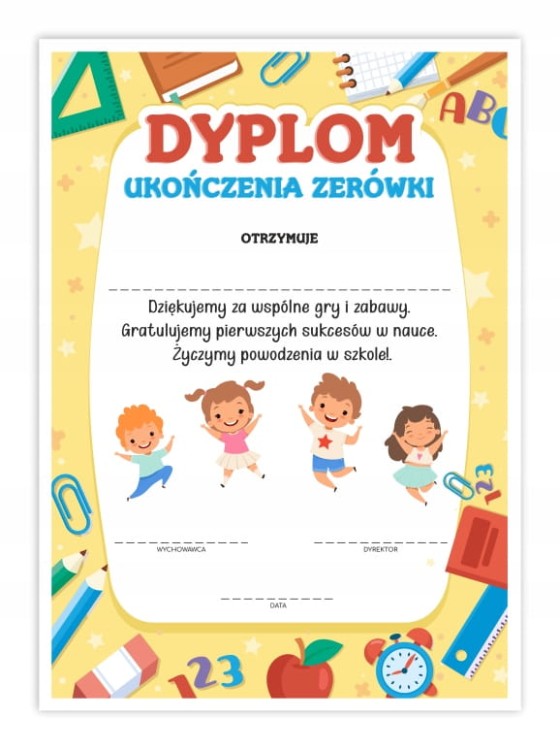 Dyplom ukończenia zerówki z motywem dzieci - certyfikat A4
