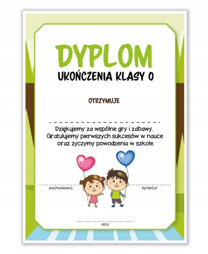 Dyplom ukończenia zerówki z kolorowymi balonikami - certyfikat A4