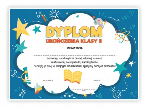 Dyplom ukończenia klasy 2 A4 kolorowy certyfikat szkolny