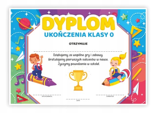Dyplom ukończenia zerówki A4 z motywem zabawy - zakończenie roku szkolnego