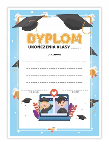Dyplom szkolny uniwersalny z motywem biretów format A4