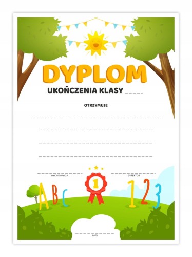 Dyplom szkolny uniwersalny z motywem natury format A4