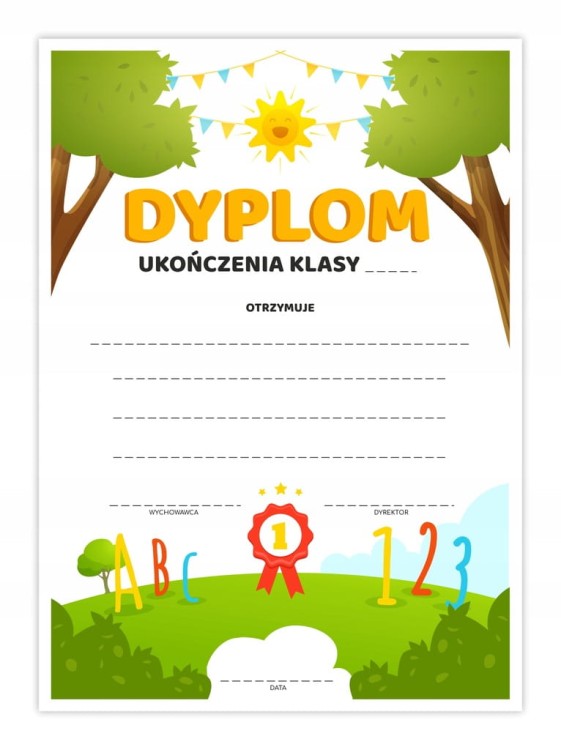 Dyplom szkolny uniwersalny z motywem natury format A4