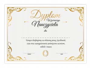 Dyplom dla Nauczyciela - Wzorowy Nauczyciel - Złoto - Certyfikaty A4