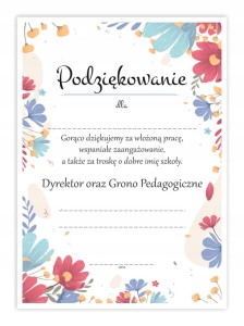 Dyplom Podziękowanie - Wiosna - Certyfikaty Koniec Roku Szkolnego A4