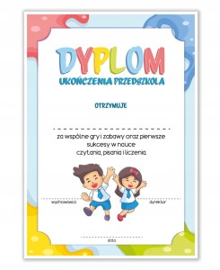 Dyplom Ukończenia PRZEDSZKOLA - Niebieski - Zakończenie roku A4