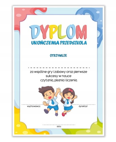 Dyplom ukończenia przedszkola A4 w kolorze niebieskim - dyplom na pożegnanie przedszkola