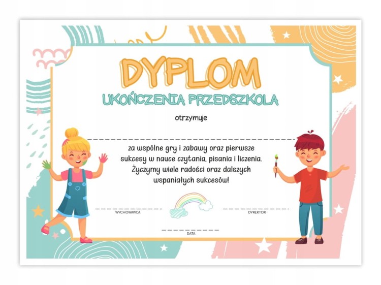 Dyplom ukończenia przedszkola A4 z motywem dzieci - dyplom na pożegnanie przedszkola