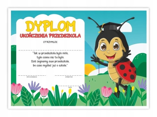 Dyplom ukończenia przedszkola A4 z motywem biedronki - dyplom na pożegnanie przedszkola