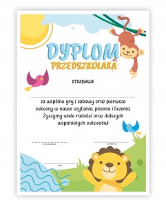 Dyplom PRZEDSZKOLAKA - Lew - Zakończenie roku Szkolnego - A4