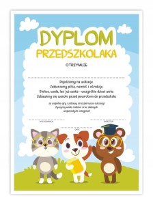 Dyplom PRZEDSZKOLAKA - Zwierzaki - Zakończenie roku Przedszkolnego A4