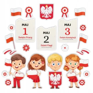 Dekoracja Patriotyczna - Święto Konstytucji DUŻY ZESTAW - Ozdoby 24 szt