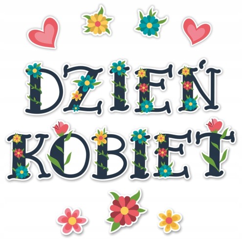 Dekoracja na Dzień Kobiet - kolorowy napis z kwiatami, zestaw 18 elementów