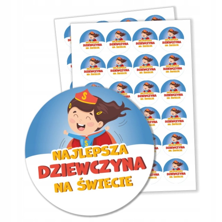 Naklejki Najlepsza Dziewczyna na Świecie 4cm - zestaw 24 szt na Dzień Kobiet