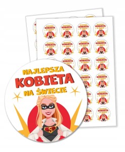 Naklejki Dzień Kobiet - Najlepsza Kobieta - dekoracja upominek 4 cm 24 szt.