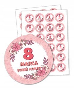 Naklejki Dzień Kobiet - 8 marca - dekoracja upominek prezent 4 cm 24 szt.