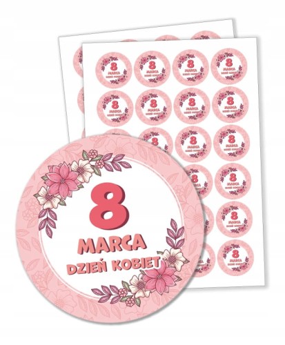 Naklejki 8 marca Dzień Kobiet 4cm zestaw 24 sztuk