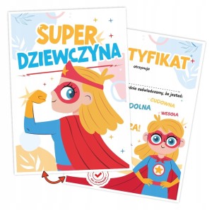 Dzień Kobiet Dyplom A5 - SUPER DZIEWCZYNA - dwustronny upominek prezent
