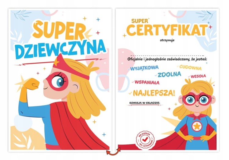 Dyplom Super Dziewczyna A5 dwustronny tył na życzenia