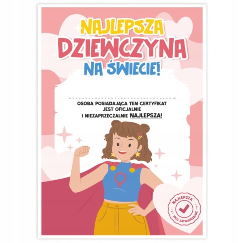 Dyplom Najlepsza Dziewczyna na Świecie A5 upominek