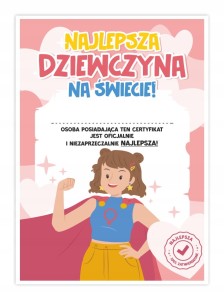 Dyplom Dzień Kobiet - Najlepsza Dziewczyna na świecie - upominek prezent A4