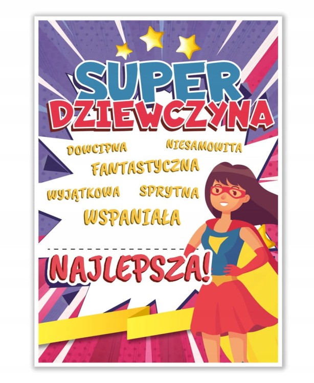 Dyplom Super Dziewczyna A4 - prezent na Dzień Kobiet