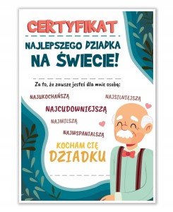 Dyplom Dzień Dziadka - Najlepszy Dziadek - upominek prezent certyfikat A4
