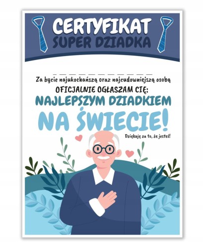 Dyplom dla dziadka A4 z napisem Super Dziadek kolorowa grafika