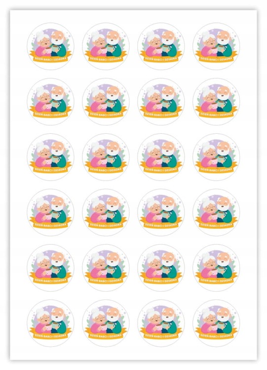 Zestaw naklejek DZIADKOWIE średnica 4 cm matowy papier